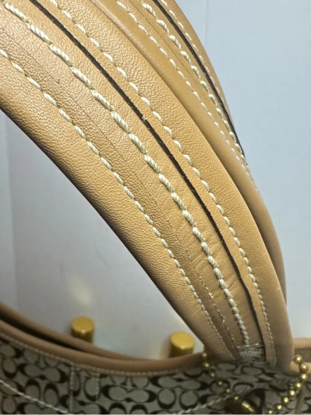 Rare Coach Ergo Khaki Signature mini C’s Canvas Hobo Tote with Caramel Leather - Picture 9 of 13